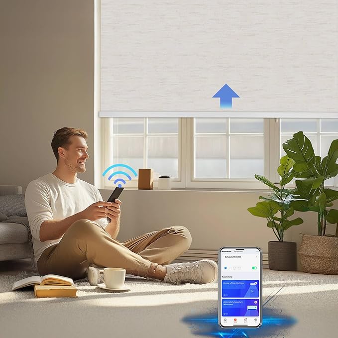 Motorized Blinds with Remote Cordless Automatic Motorized Shades Custom Blinds for Indoor Windows Smart Curtains with Alexa Google Home(Blackout Linen Sandy Beach,W38 x H72in)