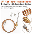 30Inch Thermocouple Compatible with Honeywell Water Heaters, CQ100A1039 Gas Furnaces Thermocouple for Twist-in, Clamp-in and Push-in Type Pilot Burners, Boilers Thermal Coupler Parts