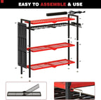 Large Power Tool Organizer Cart with Charging Station 8 Drill Holder Garage Storage Standing Heavy Duty and Stability Storage Rack Utility Tool Shelf (Red)