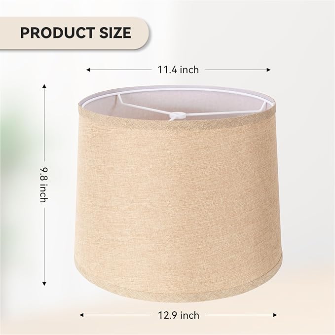 Lamp Shades Set of 2 - Drum Lampshades 11.4" x 12.9" x 9.8" Inches, Fabric Medium Replacement Lampshades for Table Lamp, Floor Lamp, Assembly Required, Spider,Linen