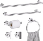 Chrome Bathroom Hardware Set, 6 Pieces Towel Bar Towel Holder Set Includes 19.68/23.6in Towel Bar, Toilet Paper Holder,Towel Ring and Towel Hook Wall Mount Bathroom Accessories Set