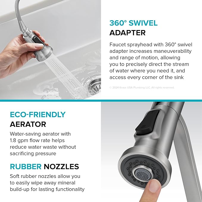 KRAUS Britt Commercial Style 2-Function Single Handle Pull Down Kitchen Faucet in Spot-Free Brushed Brass, KPF-1693BB