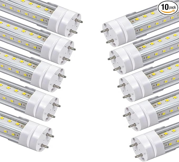 5 Foot T8 LED Tube Light,45W 4500lm,G13 Bi-Pin Base,60 inches End to End,V Shape,Daylight White 5000K,T12 Fluorescent Replacement,Dual-End Power,Ballast Bypass,Shop Lighting,Pack of 10