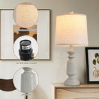 Terpsichore Lamps Set of 2 Modern Farmhouse Table Lamp Bedside Reading Lights Living Room End Lamps Bedroom Night Light,High 22.5 Inch,Antique Grey,with Fabric Lamp Shade,Bulb Not Included