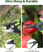 Pruning Shears for Gardening 2 Pack, 8.5" Bypass Garden Clippers and 6.5" Curved Garden Shears, Pruners with Super Sharp Stainless Steel Blades, Safety Lock, Gardening Gifts for Men Women