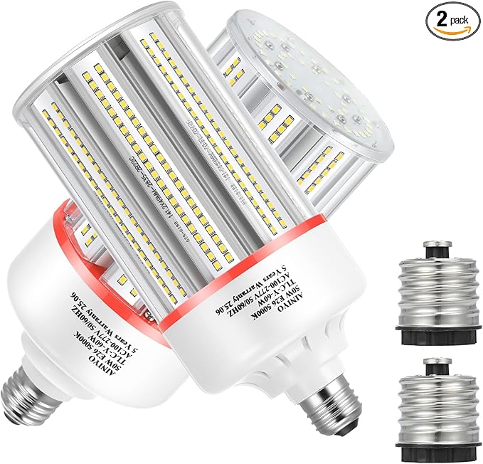 60W Led Corn Cob Light Bulb,E26/E39 Base,5000k Daylight,110-277v,7800lm,CFL HID 200w Metal Halide Replacement for Interior and Exterior,Commercial/Industrial Lighting(2-Pack)