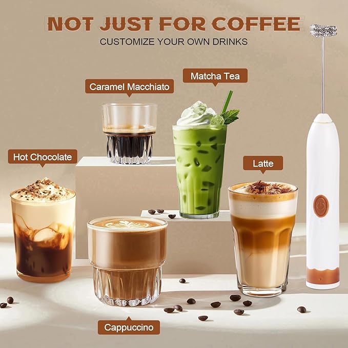 Milk Frother Handheld Rechargeable,Hand Mixer Electric Whisk with 2 Speeds,Drink Mixer Coffee Frother With 2 Stainless Steel Whisks for Coffee, Matcha, Lattes, Cappuccino,Egg,No Stand,Brown