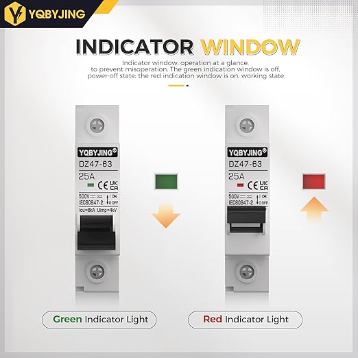 DC Circuit Breaker 25 Amp Solar Panel Disconnect Switch 12V-500V 1 Pole Miniature Solar Circuit Breaker for Outdoor PV Homes Battery, AC 110V DIN Rail MCB