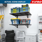 2-Pack 2x3ft Heavy Duty Garage Wall Shelving, 500 lbs Load Capacity, Garage Shelving Wall Mounted, Garage Storage Rack with Hooks, Black