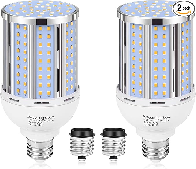 70W LED Corn Light Bulb(2 Pack),(700 Watt Equivalent) Fanless E26/E39 Medium/Large Mogul Base LED Cob Lamp 3000K Warm white 8,800LM for Outdoor Indoor Garage Warehouse Factory Workshop Street Backyard