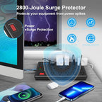 Surge Protector Power Strip 15 ft cord-15 Widely Spaced Outlets and 4 USB Ports(1 USB C Port),14 AWG Extension Cord,1875W/15A Heavy Duty Power Strip Surge Protector 15 ft Cord,2800J,Black