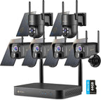 Kittyhok Wireless Solar Security Camera System | 4pcs Bullet Solar Camera, 2pcs PT Solar Security Camera Outdoor, Solar Power, Human Detection, Spotlight, 10CH NVR, Local Storage, No Monthly Fees