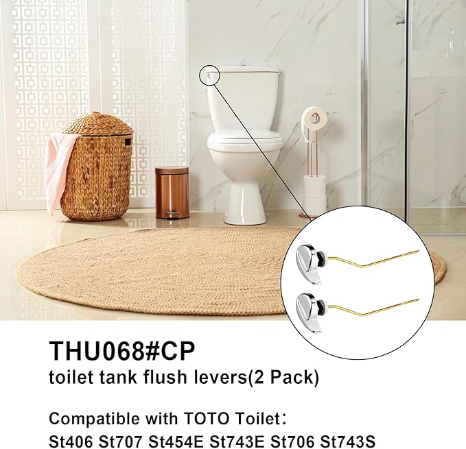 2-Pack Toilet Handle Replacement Parts Kit Compatible with TOTO THU068#CP Trip Lever for St743S St406 St707 St454E St743E St706 Toilet Trip Lever Side Mount Toilet Flush Handle for Kohler Toilet Tank