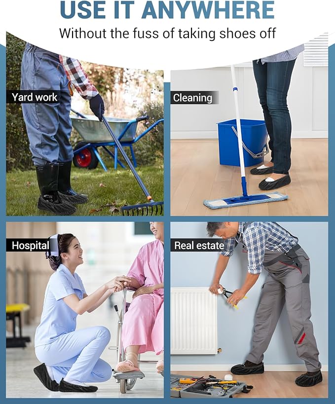 X-Large 100 Count Shoe Covers Disposable Non-Slip, Premium Cloth Boot Covers, Slip-resistant, Durable, Breathable, Non-toxic, Recyclable, Stretchable Fits Up to Size 13 US Men - Black