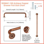Goo-Ki 6 Pack Antique Copper Cabinet Pull Dark Copper Drawer Handles, 6.3 inch(160mm) c-c Solid Vintage Copper Bar Pulls Red Bronze Kitchen Hardware for Dresser Wardrobe Cupboard, 9338AC-160