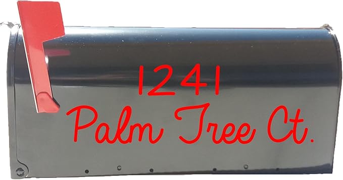 Personalized Mailbox Decal Set of 2 Decals With Street Address & Street Name Custom Design Mailbox Sticker Vinyl Letters VWAQ-CMB4 (RED)