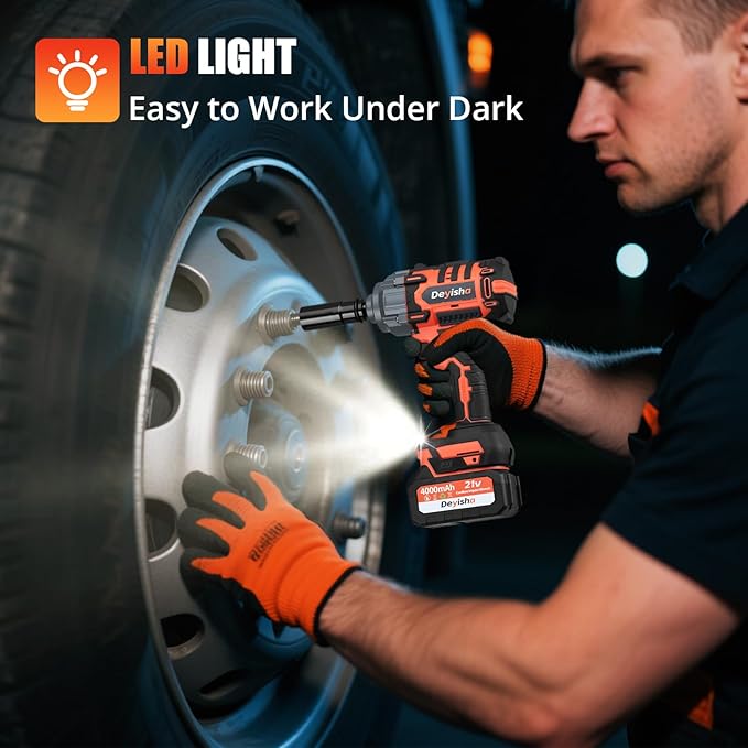 1500N.m (1100Ft-lbs) Cordless Impact Wrench 1/2" Brushless High Torque Impact Wrench with 2x 4.0Ah Batteries, 6 Sockets for Car, RV, Truck Wheel Lug Nuts