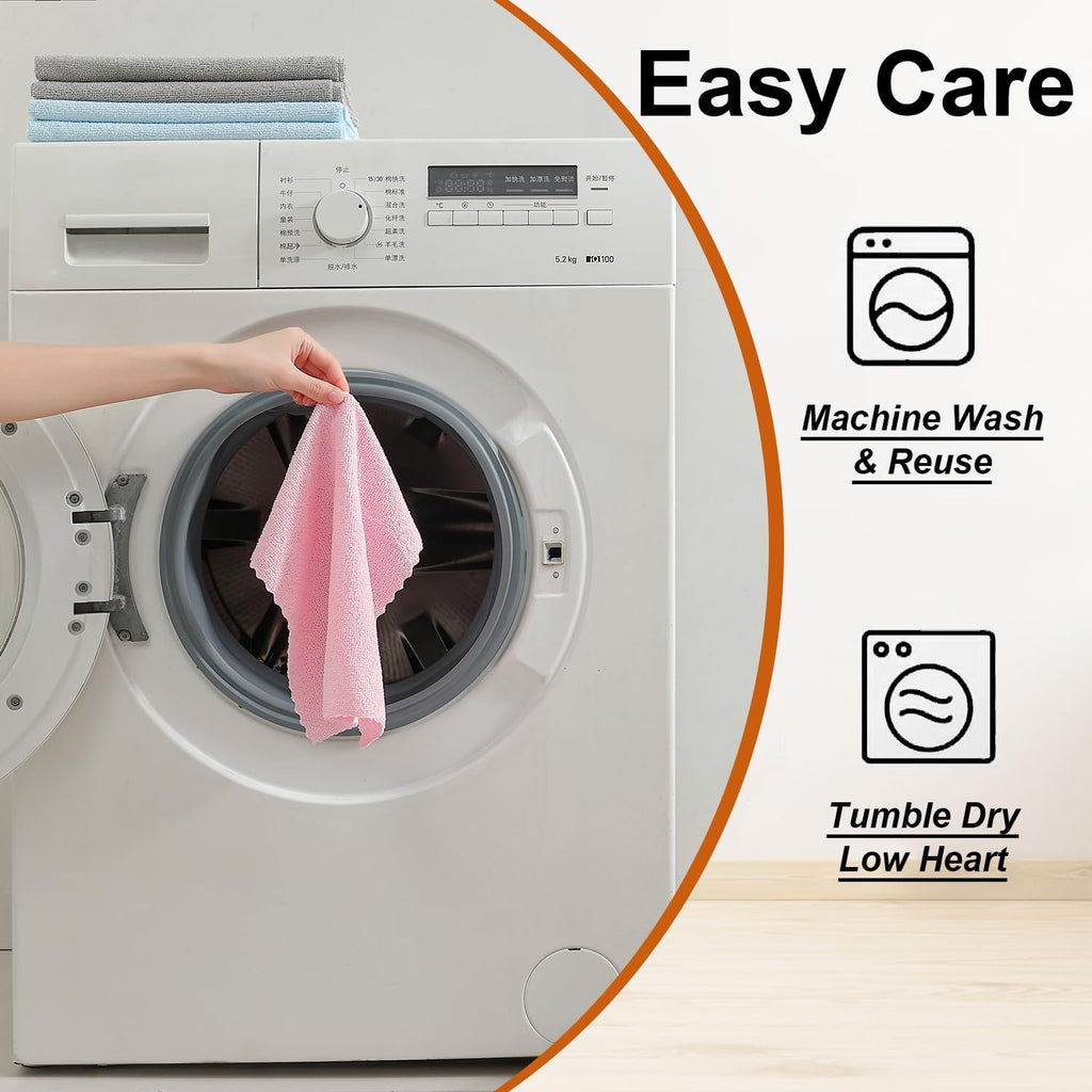 80 Pack Microfiber Cleaning Cloth Roll,Lint Free Rags & Tear Away Reusable Towels Washable Scratch,Ultra Absorbent Dish Rags(12" x 12") for Car Kitchen Home Garage-Pink