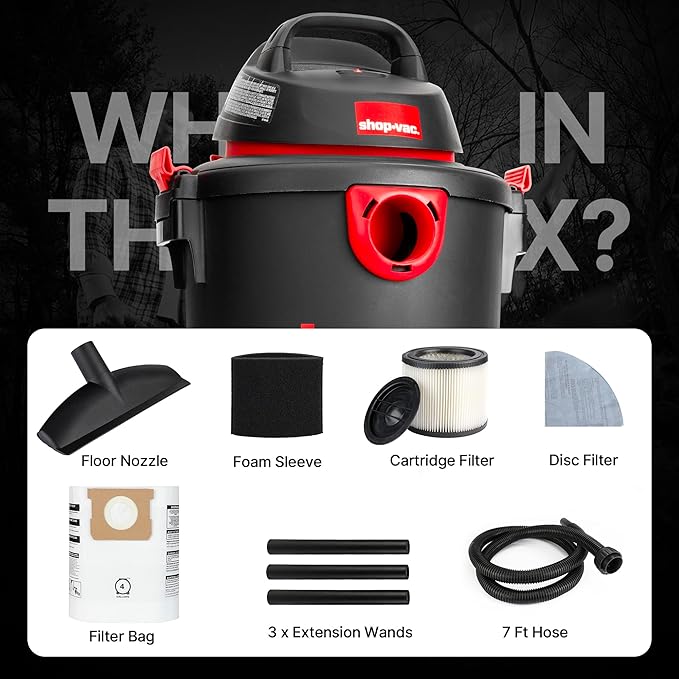 Shop-Vac 5985005 6 Gallon Wet/Dry Vacuum, 3.5 Peak HP, 1.25 Inch Diameter x 7 Foot Hose, 6 Foot Cord, Ideal for Home, Garage, and Workshop Cleaning