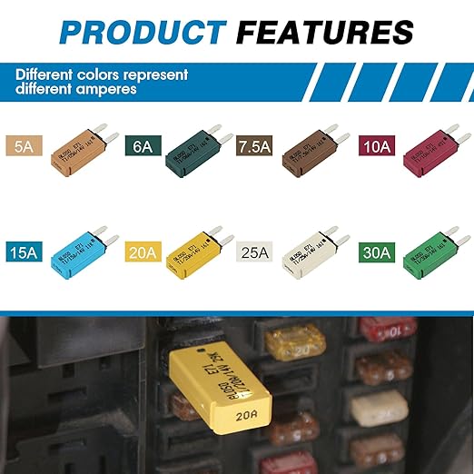 GLOSO Mini ATM Circuit Breaker E71 2.8 mm Automatic 20Amp Circuit Breakers Auto Reset (T1) - 1 Pack (20A)