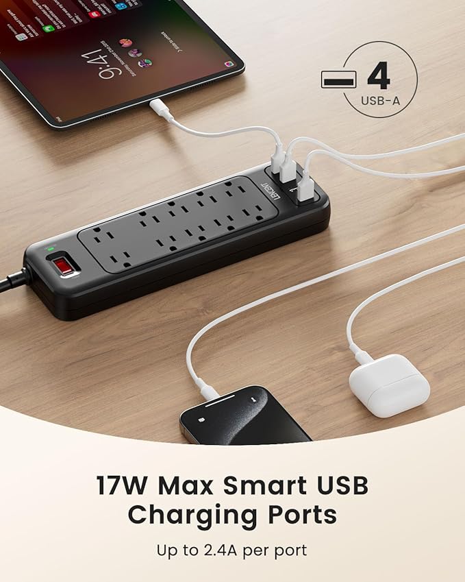 LENCENT 2 Prong Surge Protector Power Strip with USB Ports,Polarized 2 Prong to 3 Prong Outlet Adapter,1700J Surge Protector, 6ft Extension Cord,10 AC Outlets & 4 USB,Non-Grounded Wall Plug Extender