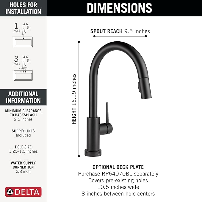 Delta Faucet Trinsic VoiceIQ Touch Kitchen Faucet with Touchless Technology, Black Kitchen Faucet, Smart Faucet, Alexa and Google Assistant Voice Activated, Matte Black 9159TLV-BL-DST