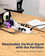 16-in-1 Surge Protector Power Strip with Multi-Function Stand, 6 Outlets with 2 USB-C (20W PD) and 2 USB-A (18W) Ports, 6FT Extension Cord for Home Office Desktop and Dorm (White)