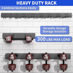 Garden Tool Organizer Wall Mount, 48inch Heavy Duty Garden Tool organizer Storage System, Easy Install With 9 Adjustable Hooks, For Garage, Basement, Shed, Workshop(Black)