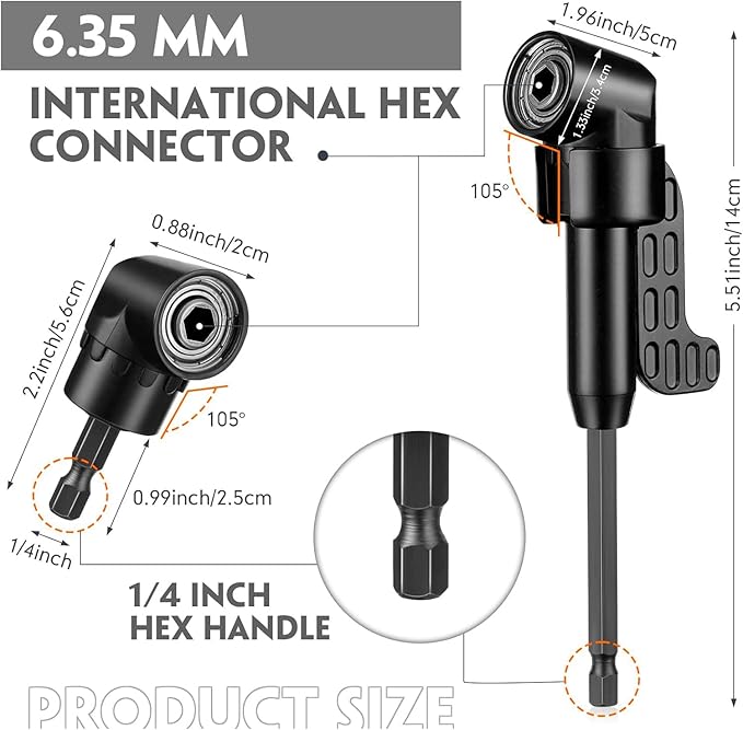 17 Pcs Flexible Drill Bit Extension 105 Degree Right Angle Drill Adapter,360° Rotatable 1/4 3/8 1/2" Impact Grade Socket Adapter Set,90° Angled Bits,Super Bit Shaft Extension Bits,Screwdriver Bit Set