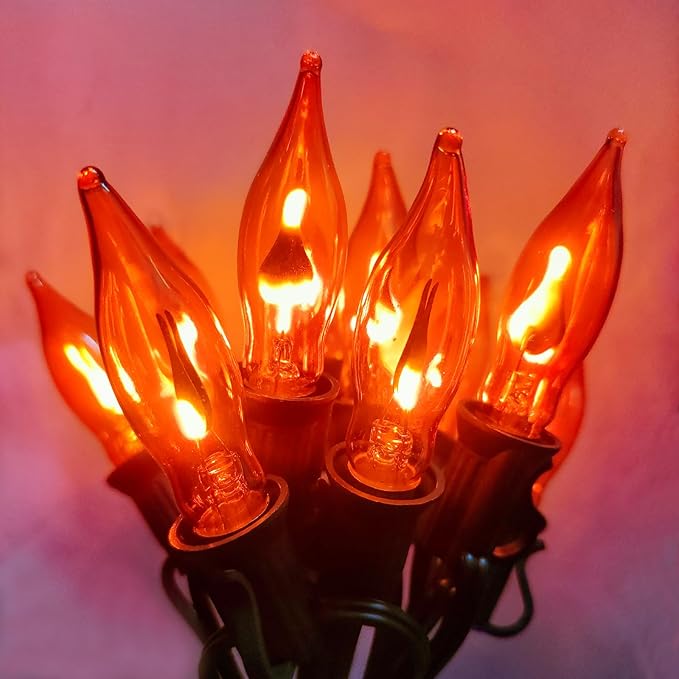 Halloween Flicker Flame Light Bulbs, 12 Pack C7 Orange Flickering Light Bulb, 1W E12 Flame Candelabra Bulbs for Candle Chandelier Outdoor String Lights Party Halloween Christmas Decoration