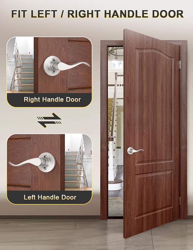 Mengico 2 Set Door Handles Interior,Satin Nickel Door Lever Lock,Interior Dummy Door Handles (Right & Left)