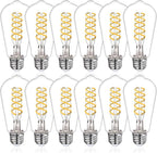 12 PCS ST58 (ST19) LED Edison Bulbs, Dimmable Vintage Antique LED Filament Light Bulbs, 6W Equivalent 60 Watt, Daylight 5000K, 600 Lumens, E26 Base, Clear Plastic