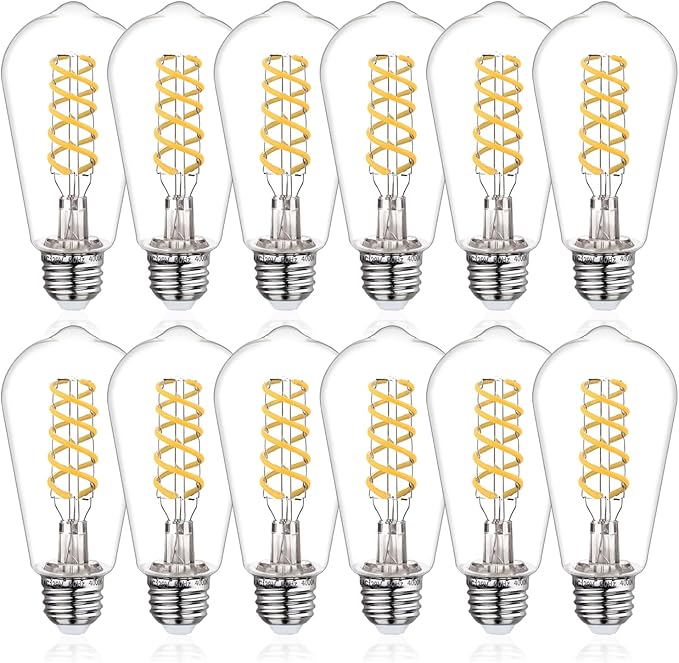 ST58 Edison Bulbs 60 Watt Led, 4000K Vintage Light Bulbs, E26 Led Bulb 60 Watt Dimmable Plastic 600ML, Antique Decorative Filament LED Bulb for Bedroom Office Fan Lights Ceiling Fixtures 12 Pack
