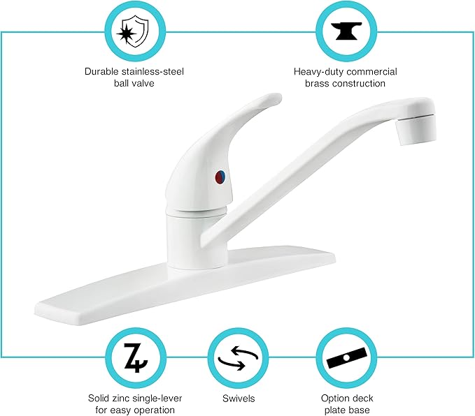 Dura Faucet DF-NMK600-WT RV Swivel Kitchen Sink Faucet (White)