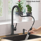 Touch-Less Kitchen Faucet, 3 Modes Pull Down Sprayer, LED Temperature Control,Sensor Activated,Ceramic Valve, 360-Degree Rotation, 1 or 3 Hole Deck Plate. 10-Year Warranty. (KW-78R, Black)