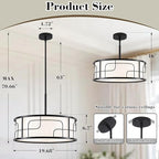 Drum Chandelier - Black and White Linear Design Adjustable Pendant Light for Dining Room, Kitchen Island, Living Room, Foyer (19.68", 5 Lights)