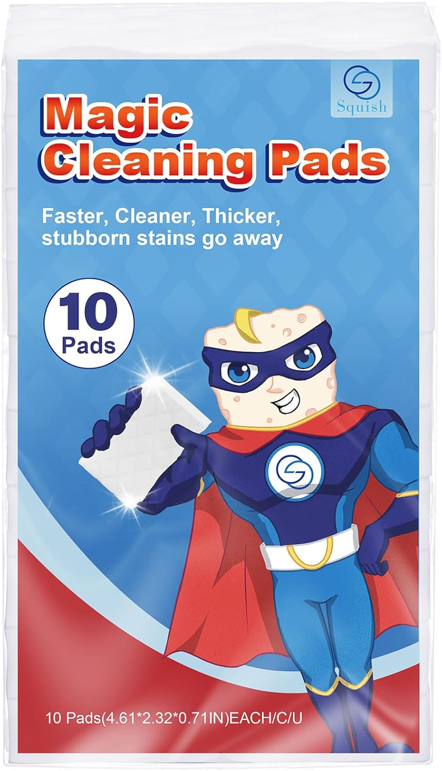 squish Magic Sponge Eraser, 10 Count Magic Cleaning Pads for Walls Oven, Kitchen, and Shoe Cleaner, Magic Erasers with Melamine Foam, Universal Cleaner