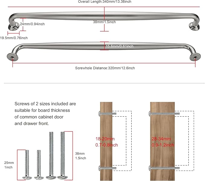 TUNNY 5 Pack Cabinet Handles-12.6"/320mm Screw Spacing Brushed Nickel Furniture Hardware Handles for Kitchen Cabinets Bedroom Dresser Wardrobe Cabinet Pulls