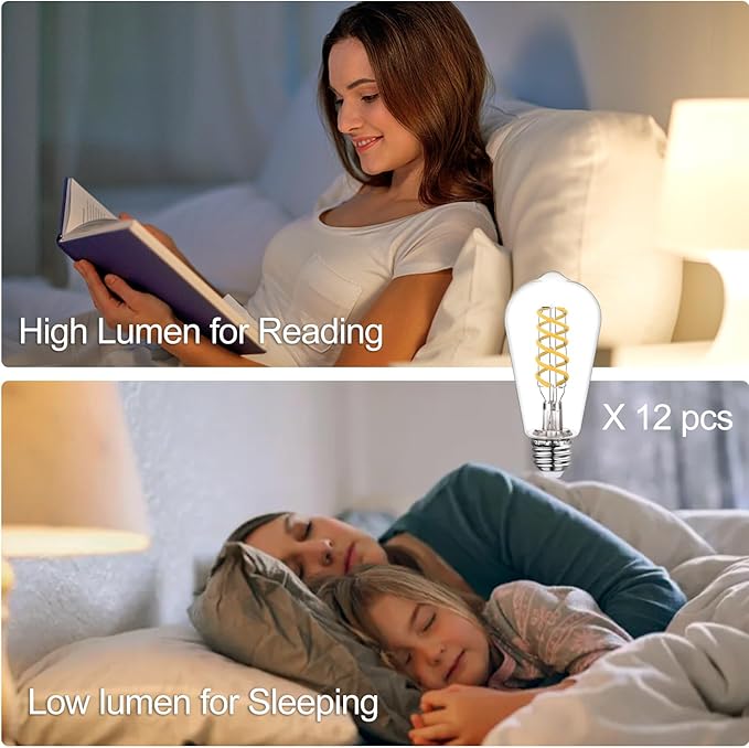 ST58 Edison Bulbs 60 Watt Led, 4000K Vintage Light Bulbs, E26 Led Bulb 60 Watt Dimmable Plastic 600ML, Antique Decorative Filament LED Bulb for Bedroom Office Fan Lights Ceiling Fixtures 12 Pack