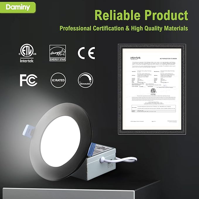 DAMINY 24 Pack 6 Inch Black LED Recessed Lighting with Junction Box,5CCT,Ultra-Thin Recessed Light,10W 1100lm, Dimmable Canless Wafer Ceiling Light, High Brightness - ETL