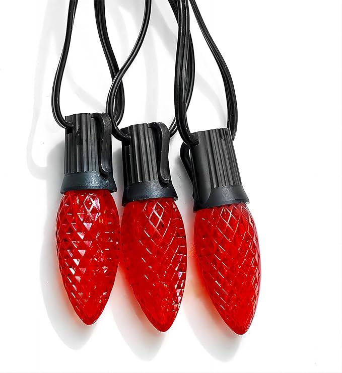 Meconard C9 Led Replacement Christmas Light Bulbs, C9 Shatterproof Led Bulbs for Christmas Indoor Outdoor String Lights, E17 Intermediate Base, Commercial Grade Holiday Bulbs, Red, 50 Pack