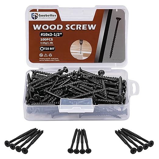 Wood Screws 2-1/2 Inch, Deck Screws #10 x 2-1/2", 100 PCS, Rust Resistant, Epoxy Coated, Outdoor Decking Screws, Torx/Star Drive Head, T25 Star Bit Included, Black