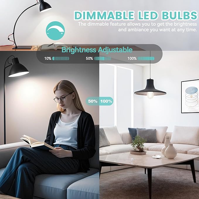 Brightever Edison Bulbs 60W Equivalent, 4000K Natural White Dimmable LED Light Bulb, 7W, 850LM Vintage E26 Light Bulb, 90+CRI, ST58 Clear Glass Antique Decor LED Filament Bulbs for Bedroom, 10 Pack