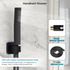 Black Shower Faucet Set, Rainfall Shower System with Square Shower Head and Handle Set, Wall Mounted Shower Fixtures, Full Metal Trim Repair Kit 12 inch Matte Black (With Shower Valve)