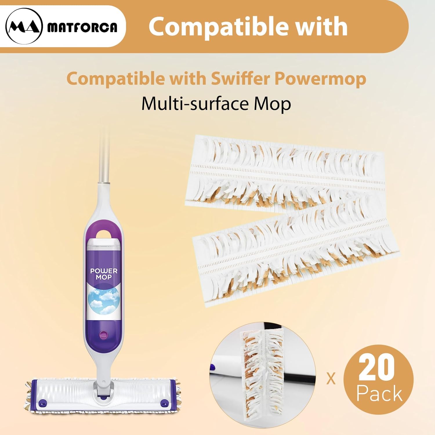 20 Pack Swiffer Mop Pads - Disposable Wet Mop Refills for Swiffer Power Mop, Strong Absorbent Pads for Easy Cleaning, Perfect for Hardwood, Laminate & Tile Floors, Compatible with WetJet & More