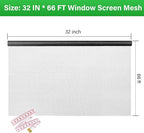 Window Screen Replacement Kit 32 Inch X 66 Feet Durable High Hardness Nanofibers Roll Screen Mesh Window Screen Repair Kit Black for Any Door and Window