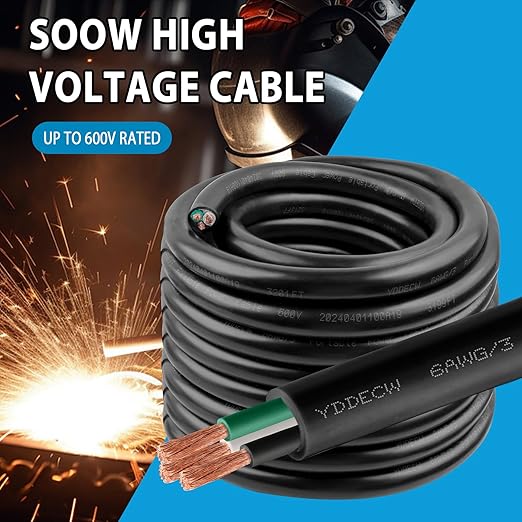 10ft 6/3 6 AWG Portable Power Cable (3 Conductor) - SOOW 600V 6 Gauge Electric Wire for Motor Leads, Portable Lights, Battery Chargers and Machinery - 3 Conductor - 10 Feet Electrical Cord