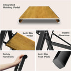 HillhutApex 3 Step Foldable Aluminum Step Ladder with Handgrip, Anti-Slip Wide Pedal, 330 lbs Capacity, Lightweight & Portable for Home, Kitchen, Office (Black & Woodgrain)