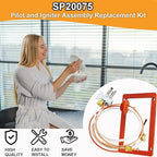 Upgraded SP20075 SP20305A Pilot and Igniter Assembly Kit Compatible with Richmond Water Heater Pilot Assembly, for PROTECH, GE, Rheem Natural Gas Water Heater Parts, Includes Burner Door Gasket