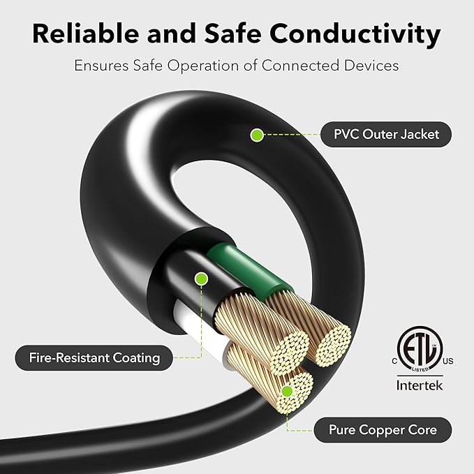 BN-LINK 15 ft Indoor/Outdoor Extension Cord 16/3 SJTW, Black, Water & Weather Resistant, 3-Prong Grounded Plug for Landscaping & Holiday Decorations, Home & Office, 13A, ETL